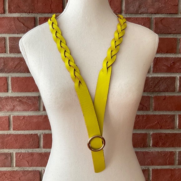 J.Crew UK Yellow Braided Leather Adjustable Belt Size XS/S NEW - Picture 1 of 11